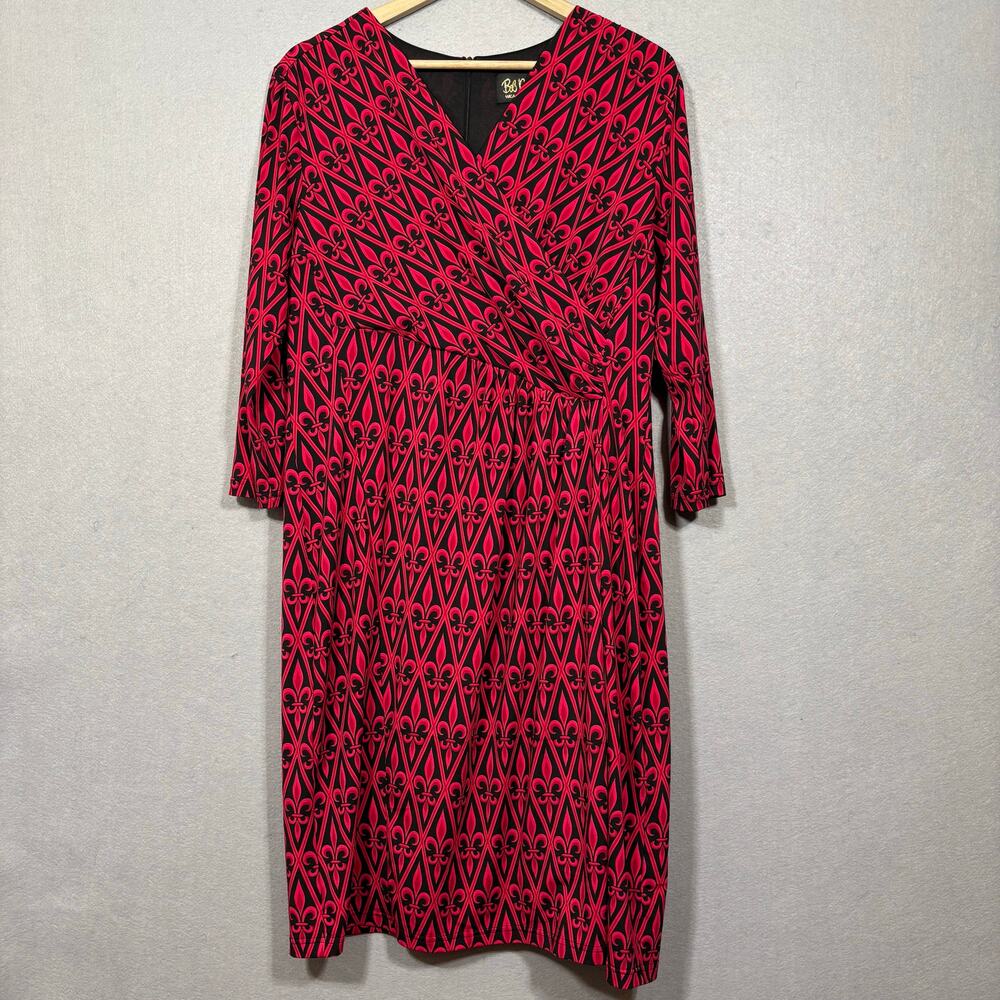 Bob Mackie Wearable Art Womens Faux Wrap Dress L Red Berry Artsy Statement Bold